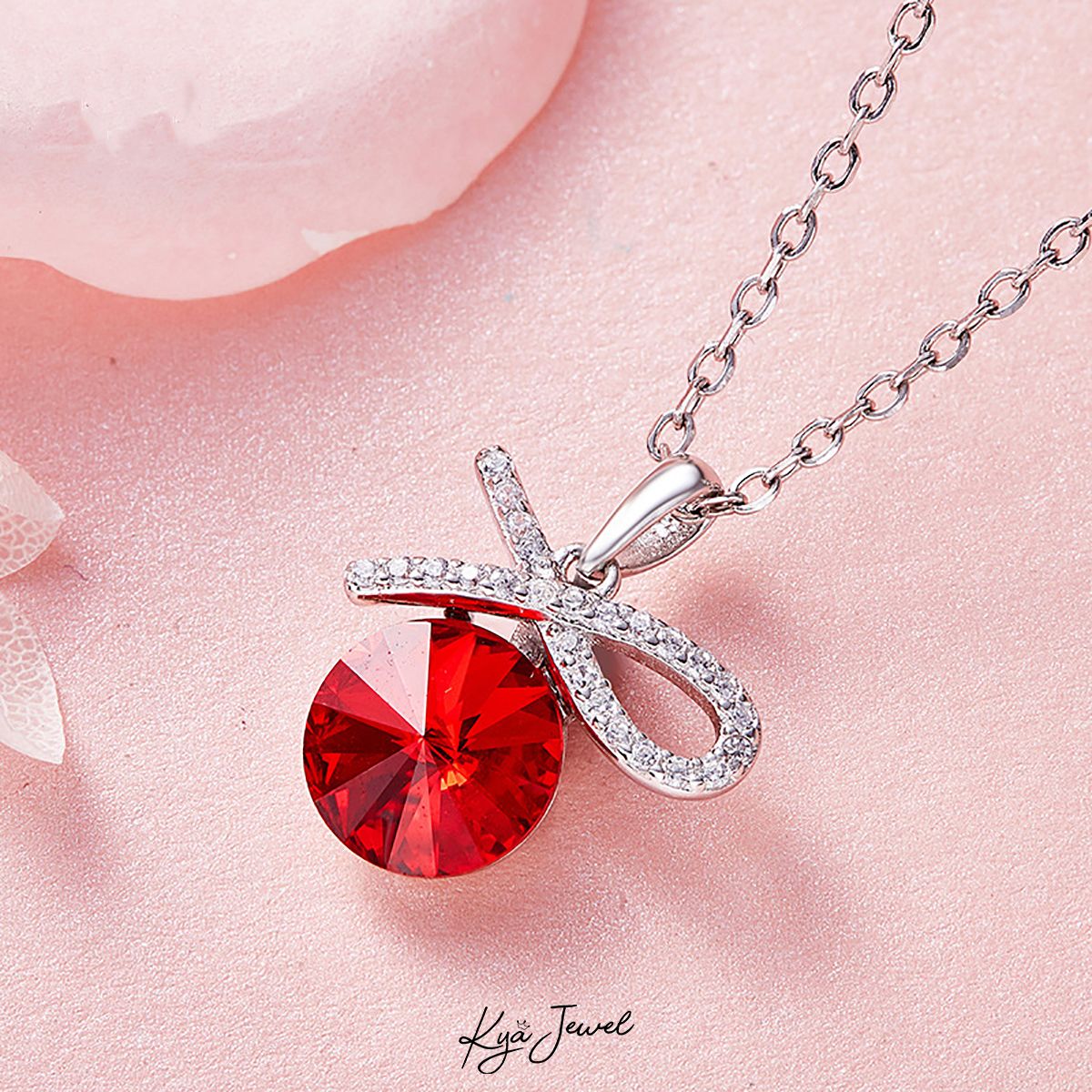Dây chuyền Swarovski đỏ kèm nơ