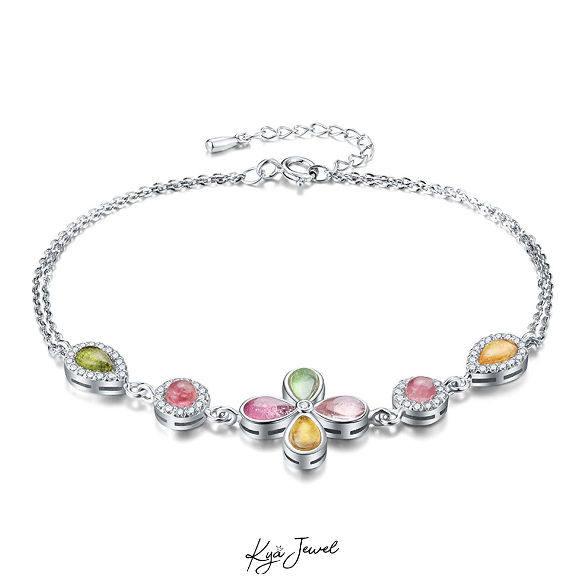 Lắc tay đá Tourmaline cỏ bốn lá rực rỡ