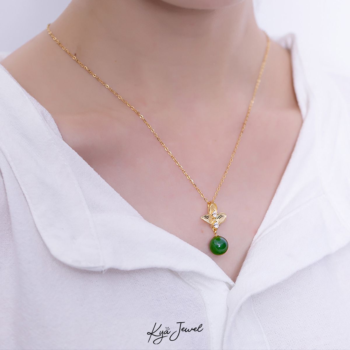 Dây chuyền đá Nephrite tự nhiên dáng giọt nước