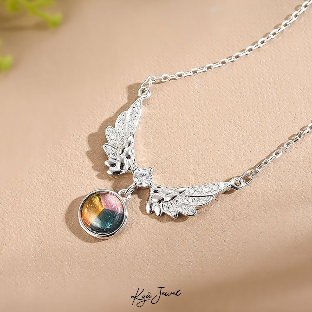 Dây chuyền nữ đẹp đá Tourmaline đôi cánh tự do