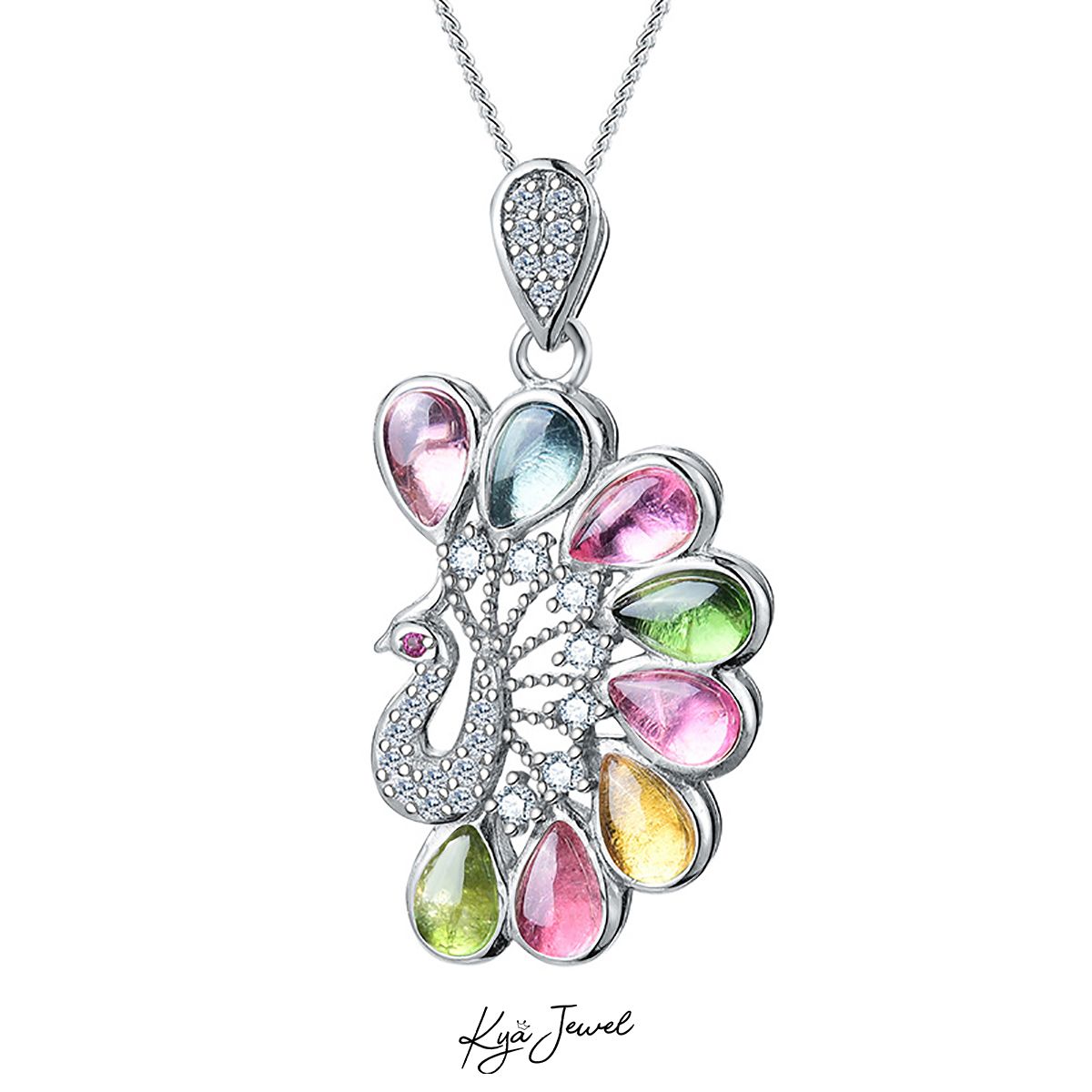 Dây chuyền chim công đá Tourmaline sang trọng