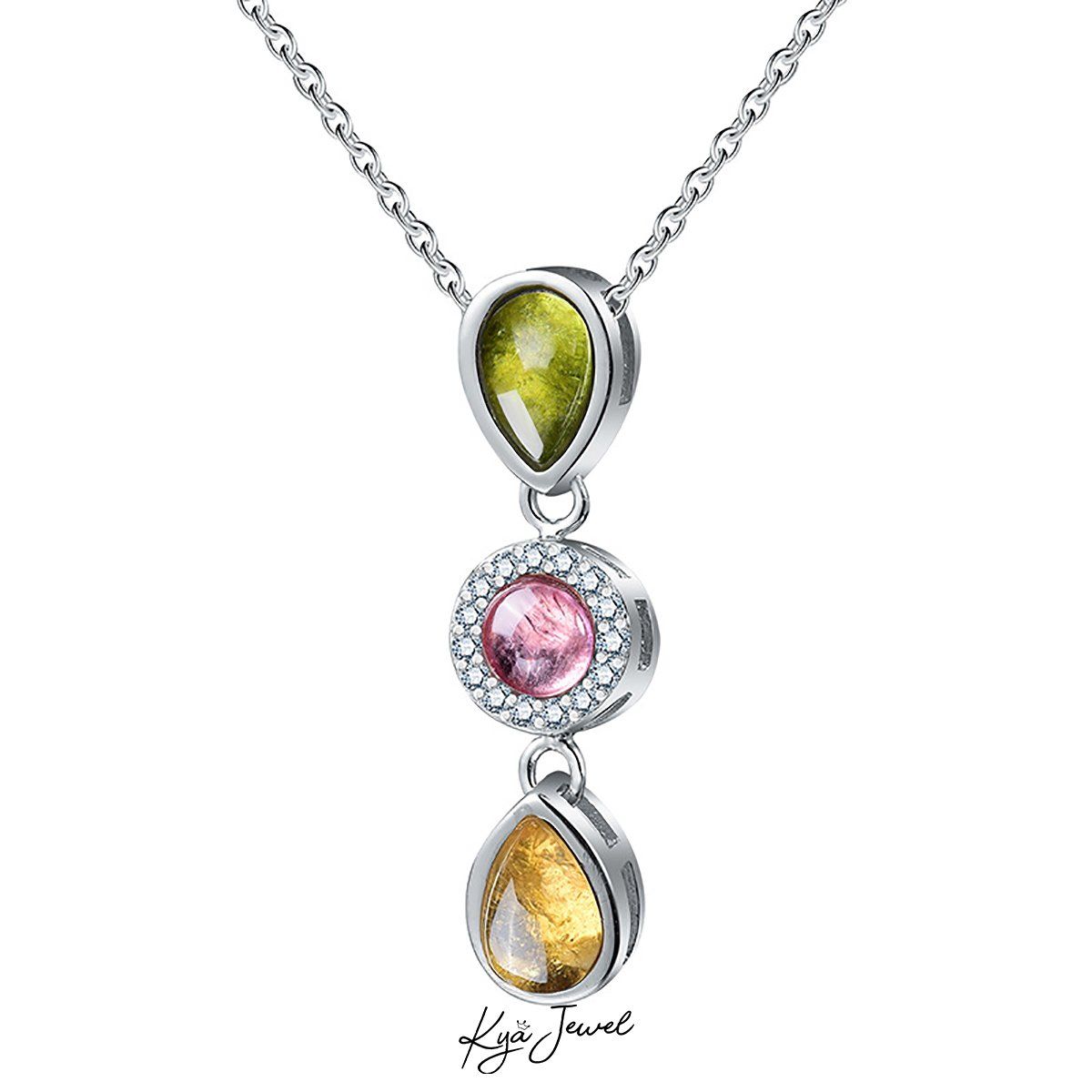 Dây chuyền thả dài đính đá Tourmaline ấn tượng