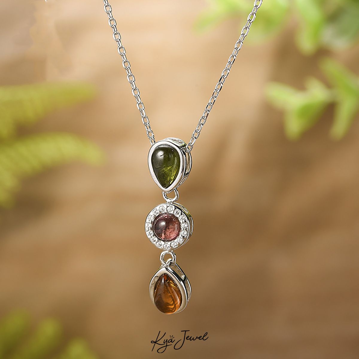 Dây chuyền thả dài đính đá Tourmaline ấn tượng