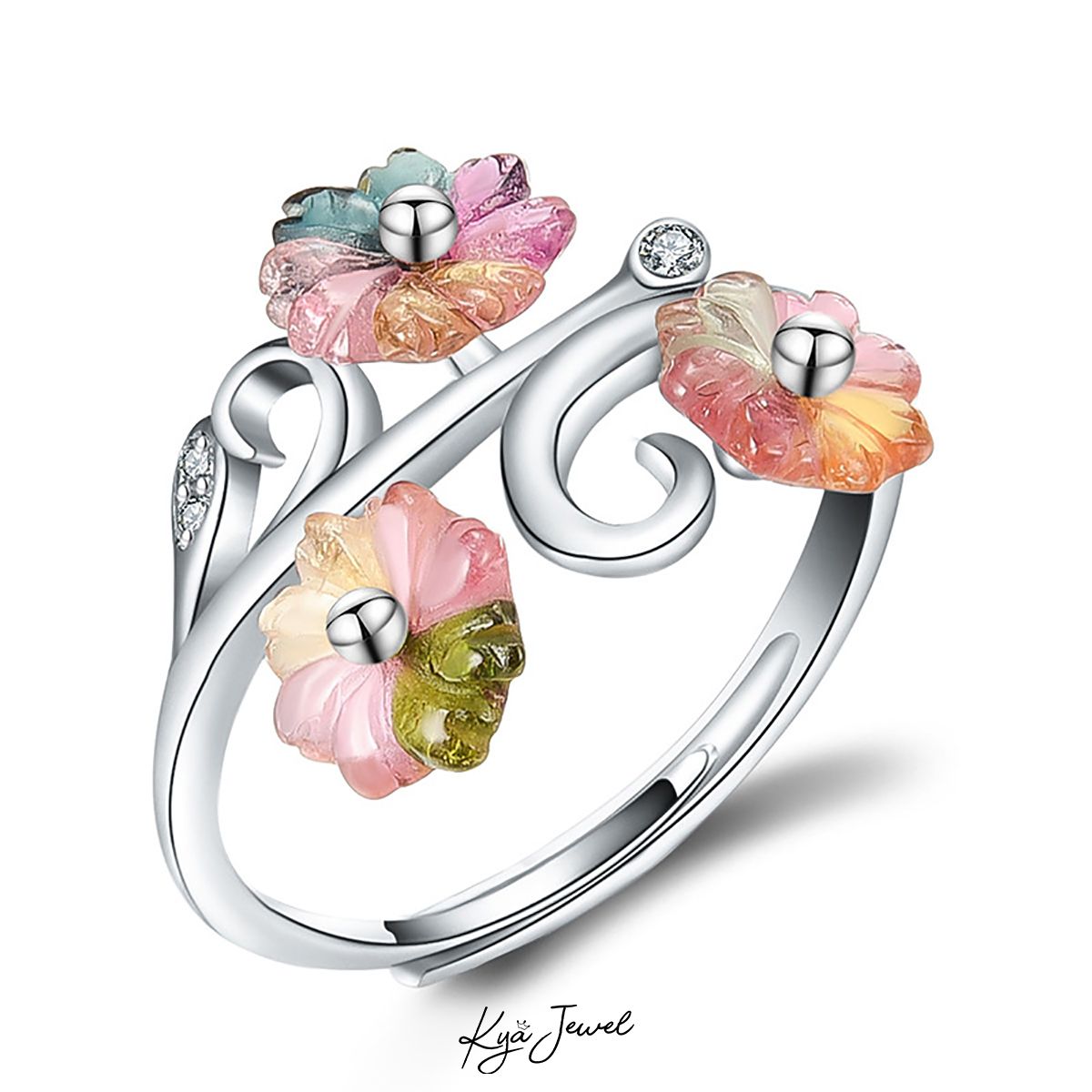 Nhẫn Tourmaline cánh hoa nhiều màu