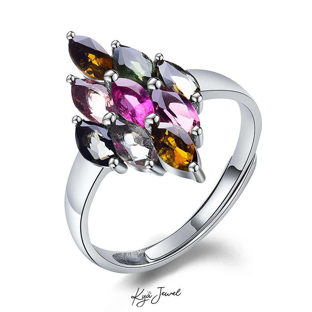 Nhẫn pha lê Tourmaline hình thoi độc đáo