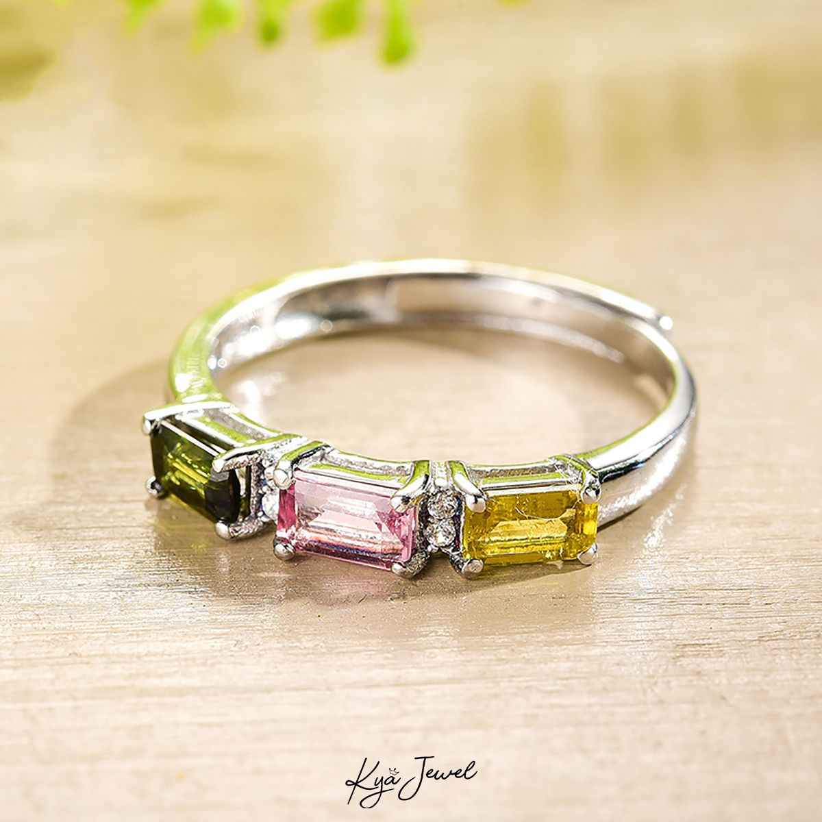Nhẫn dãy đá Tourmaline đơn giản