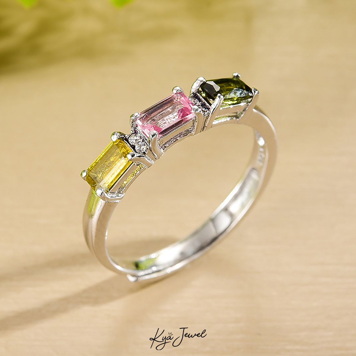 Nhẫn dãy đá Tourmaline đơn giản