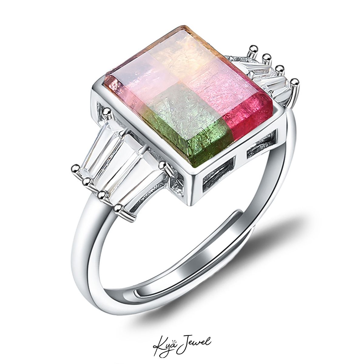 Nhẫn đá Tourmaline vuông phá cách