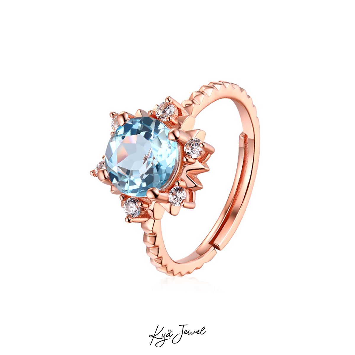 Nhẫn đá Topaz mặt trời tỏa sáng