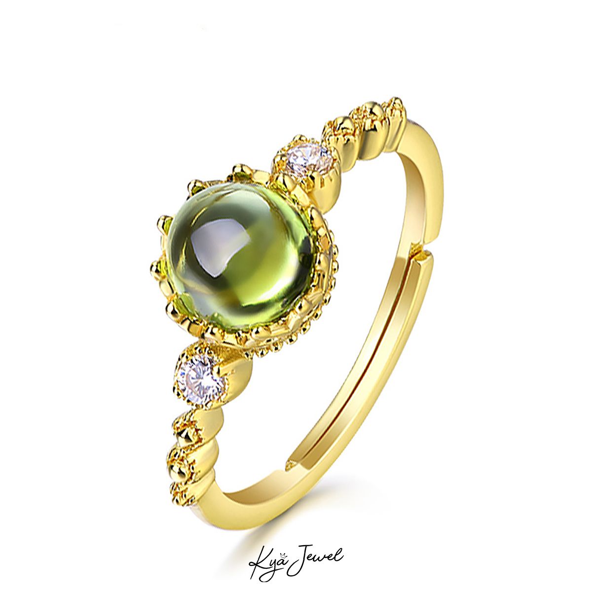 Nhẫn đá Peridot kèm cz cổ điển, tinh tế