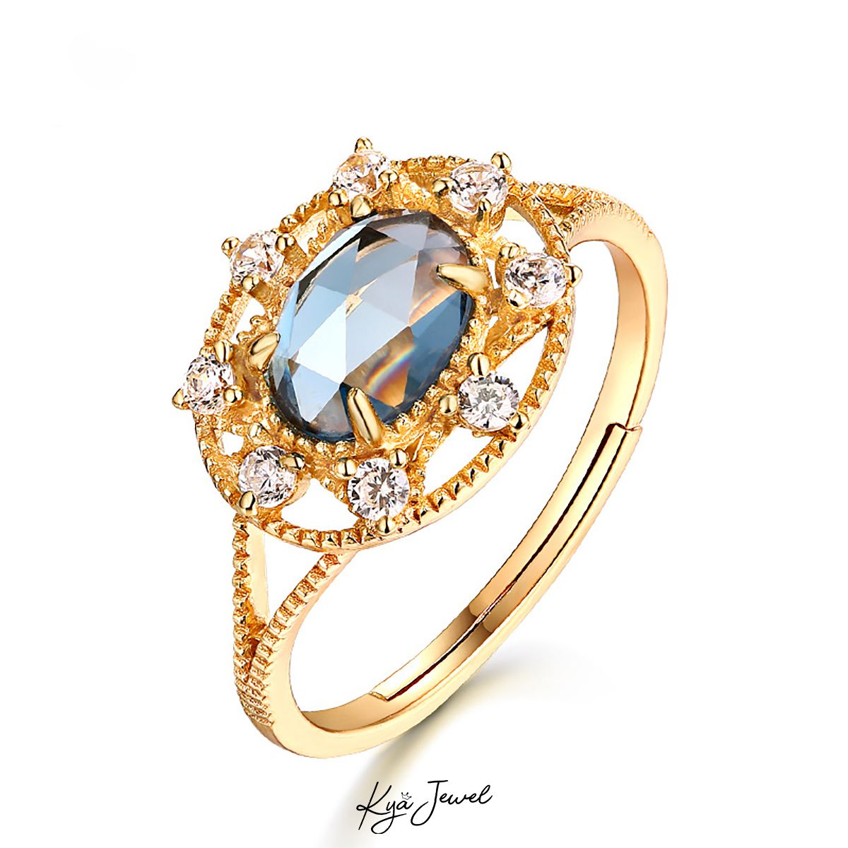 Nhẫn Topaz xanh dương tỏa sáng