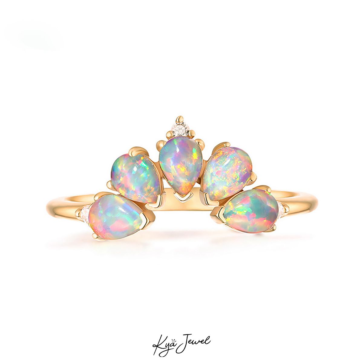 Nhẫn đá opal trắng tự nhiên dáng hoa nở