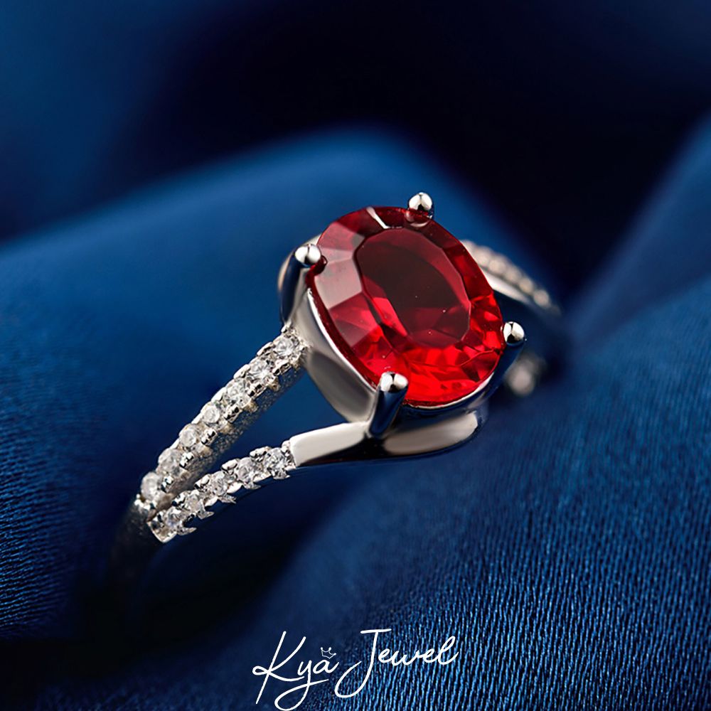 Nhẫn bạc ý mặt đá zircon đỏ