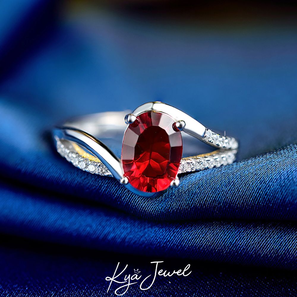 Nhẫn bạc ý mặt đá zircon đỏ