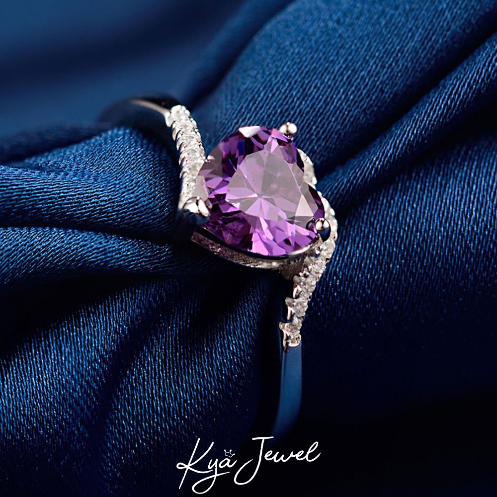 Nhẫn bạc ý mặt đá zircon màu tím hình trái tim