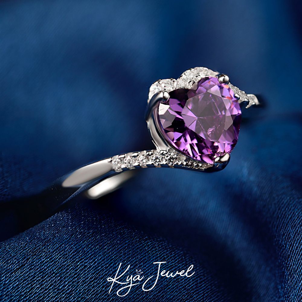 Nhẫn bạc ý mặt đá zircon màu tím hình trái tim