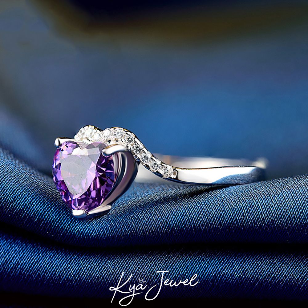 Nhẫn bạc ý mặt đá zircon màu tím hình trái tim