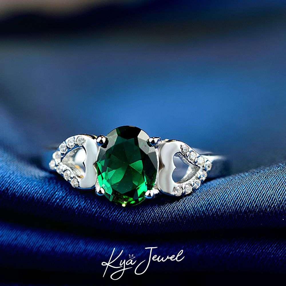 Nhẫn bạc ý 925 mặt đá zircon xanh lá