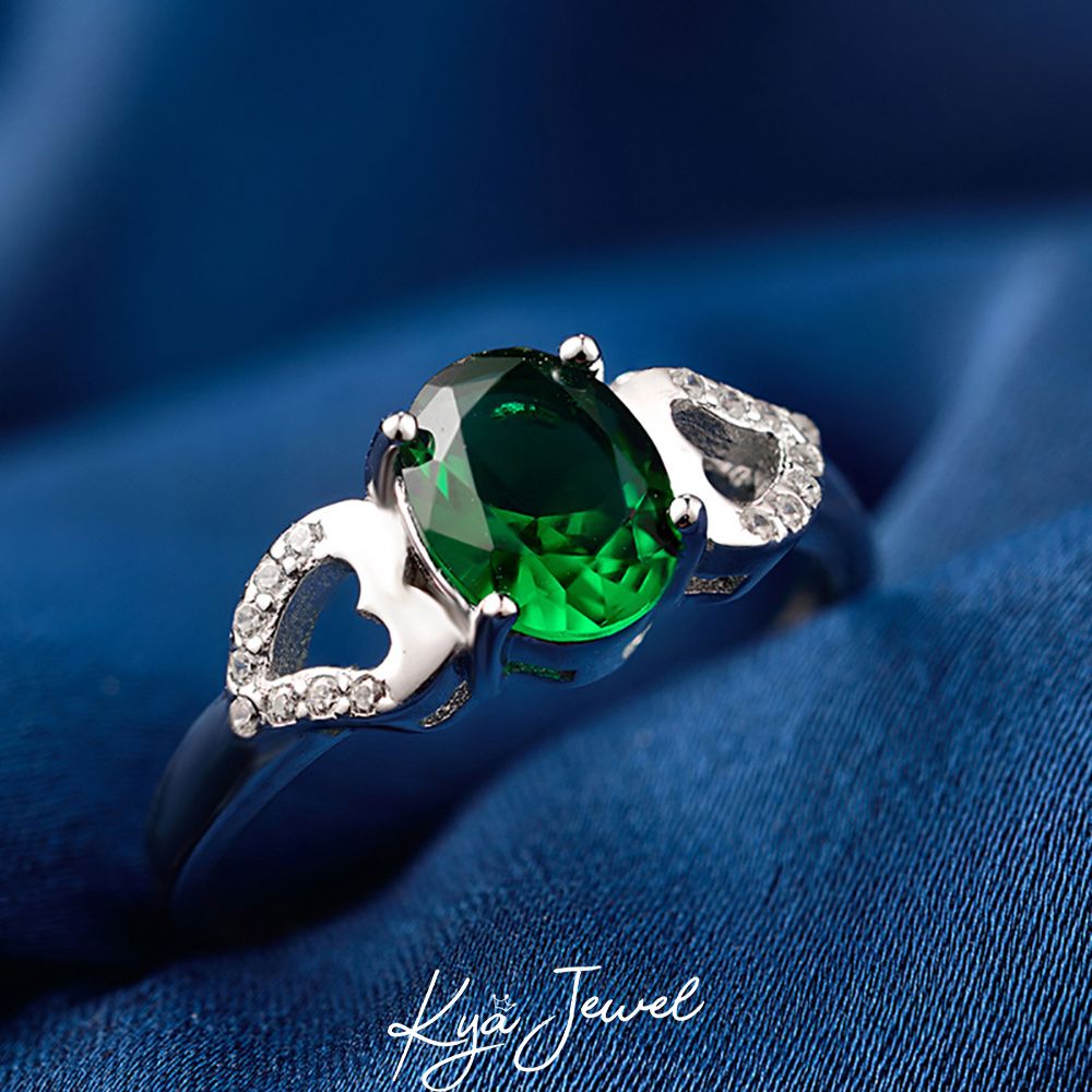 Nhẫn bạc ý 925 mặt đá zircon xanh lá