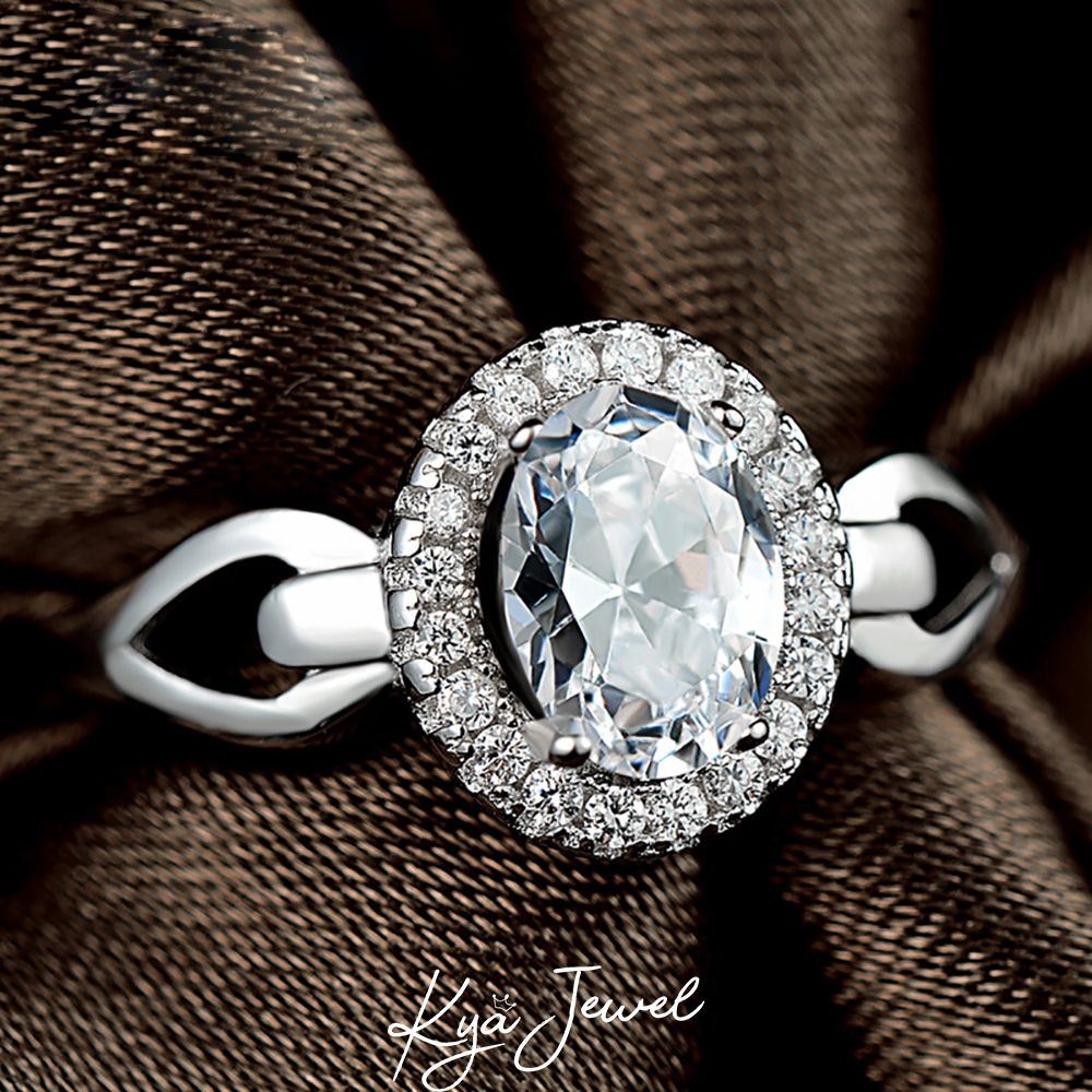 Nhẫn bạc ý mặt đá zircon trắng hình tròn