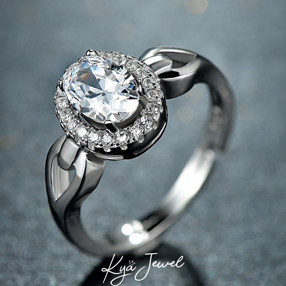 Nhẫn bạc ý mặt đá zircon trắng hình tròn