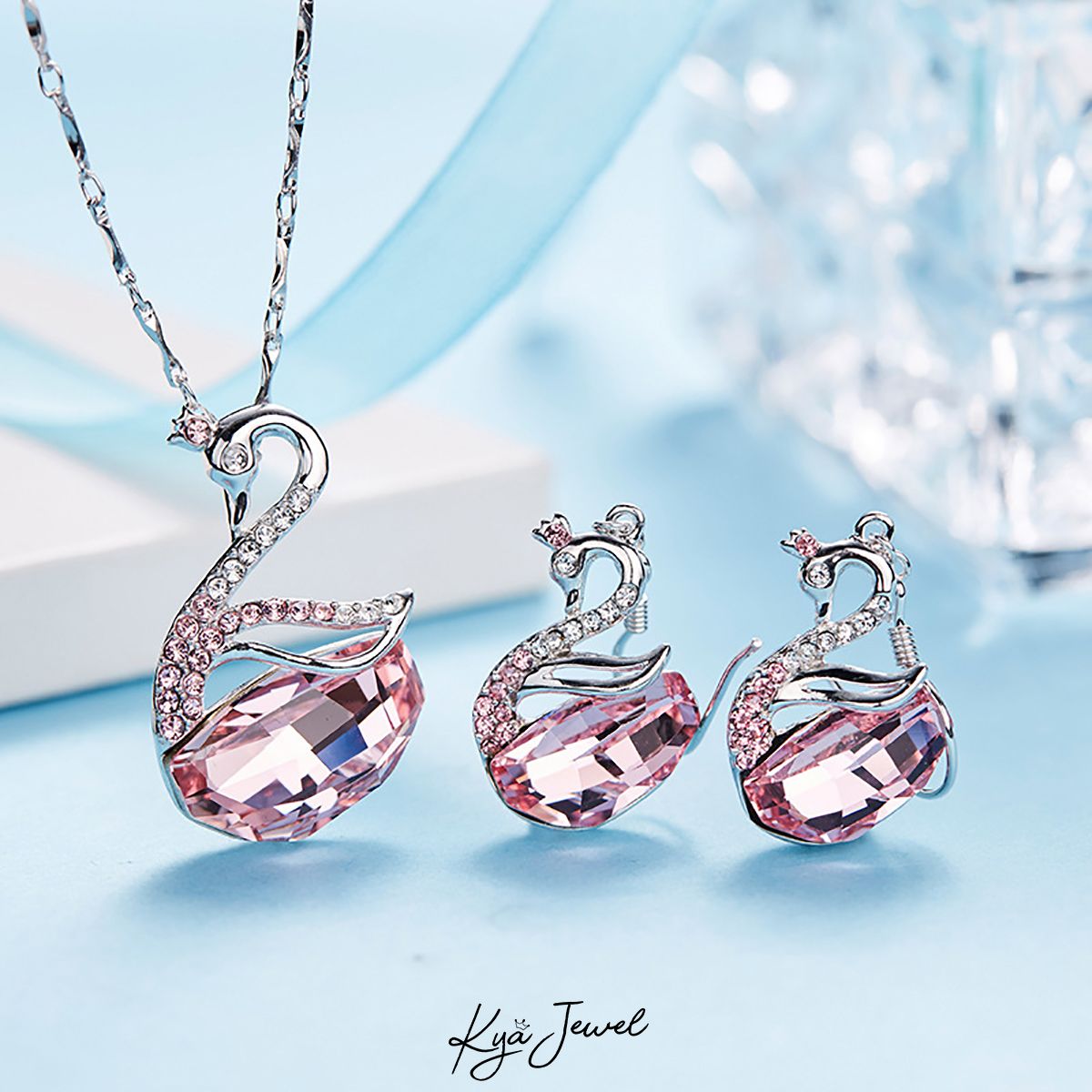 Bộ trang sức thiên nga hồng thời thượng