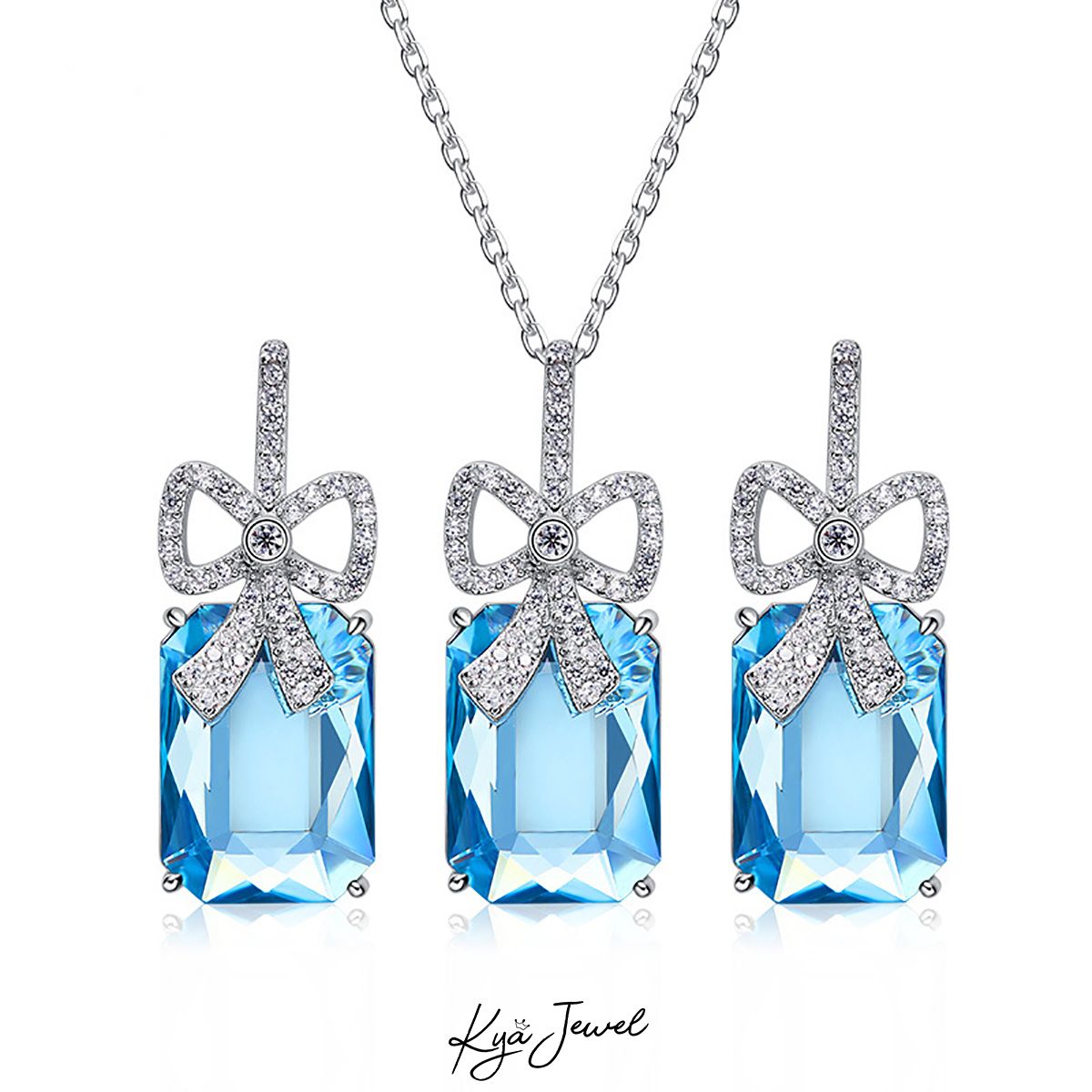 Bộ trang sức đá Swarovski xanh hình vuông