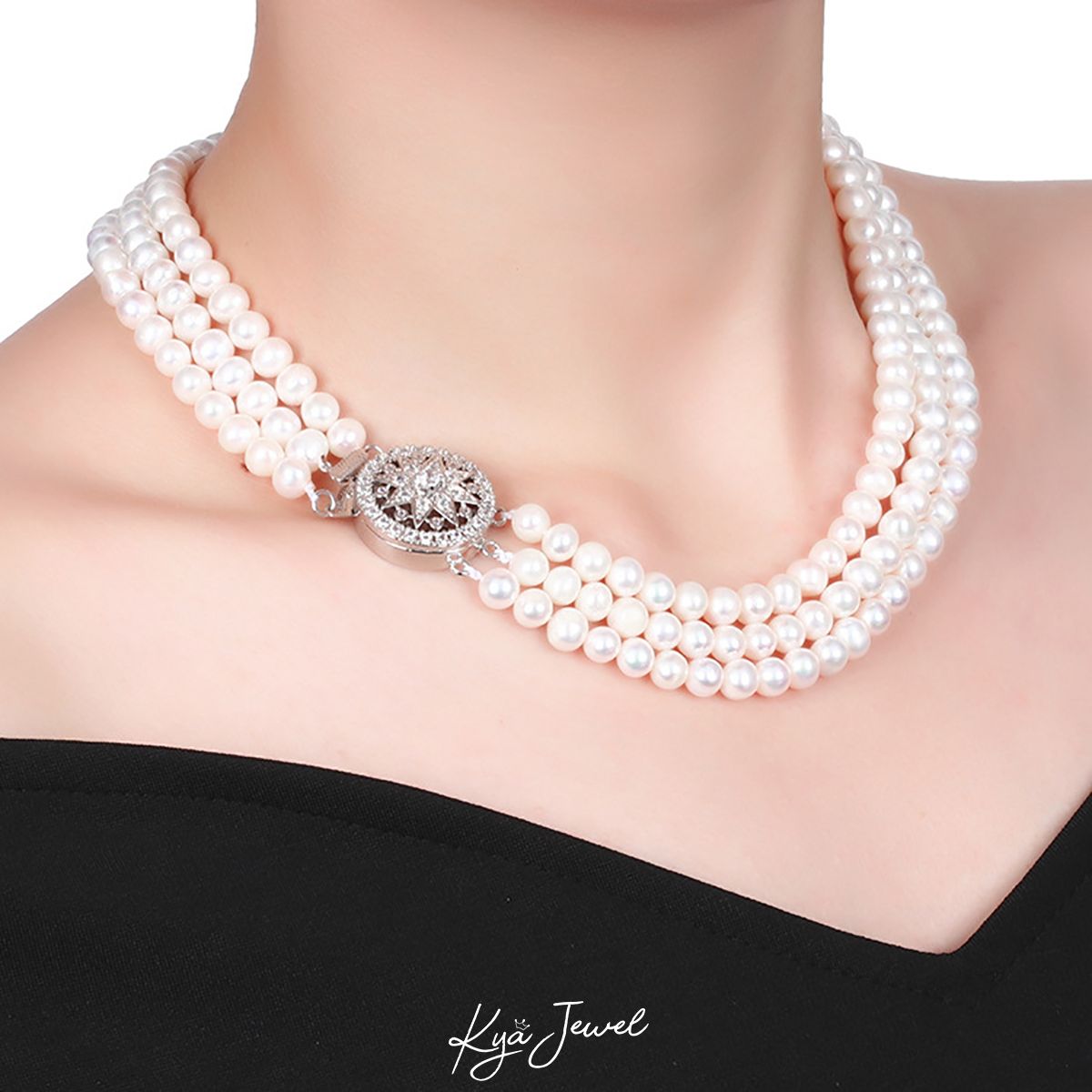 Chuỗi ngọc trai ba lớp sang trọng