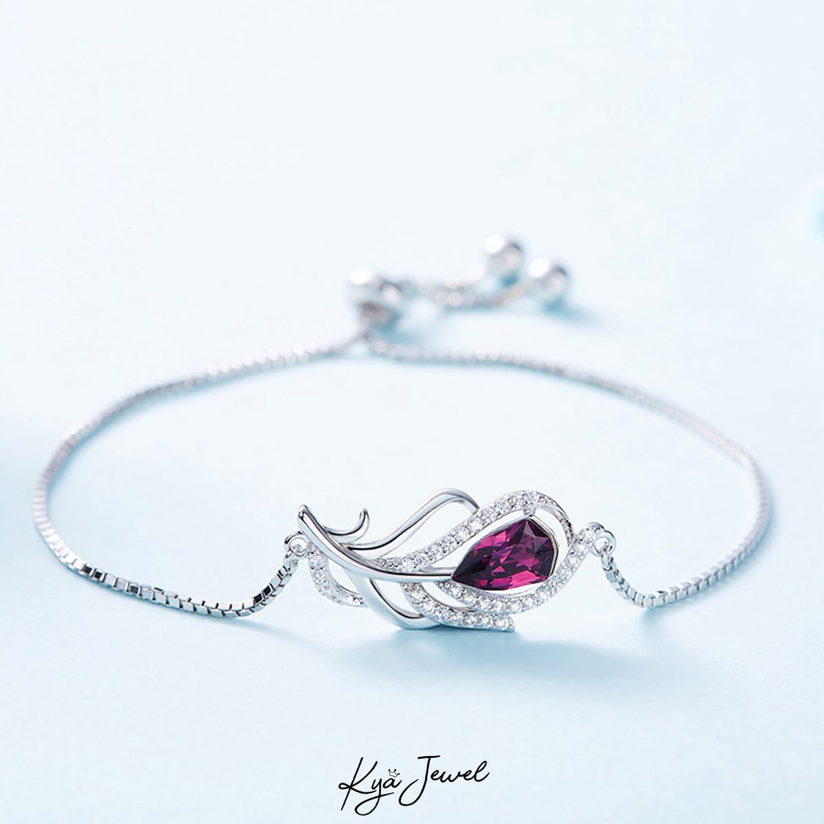 Lắc tay lông chim đá Swarovski tím than
