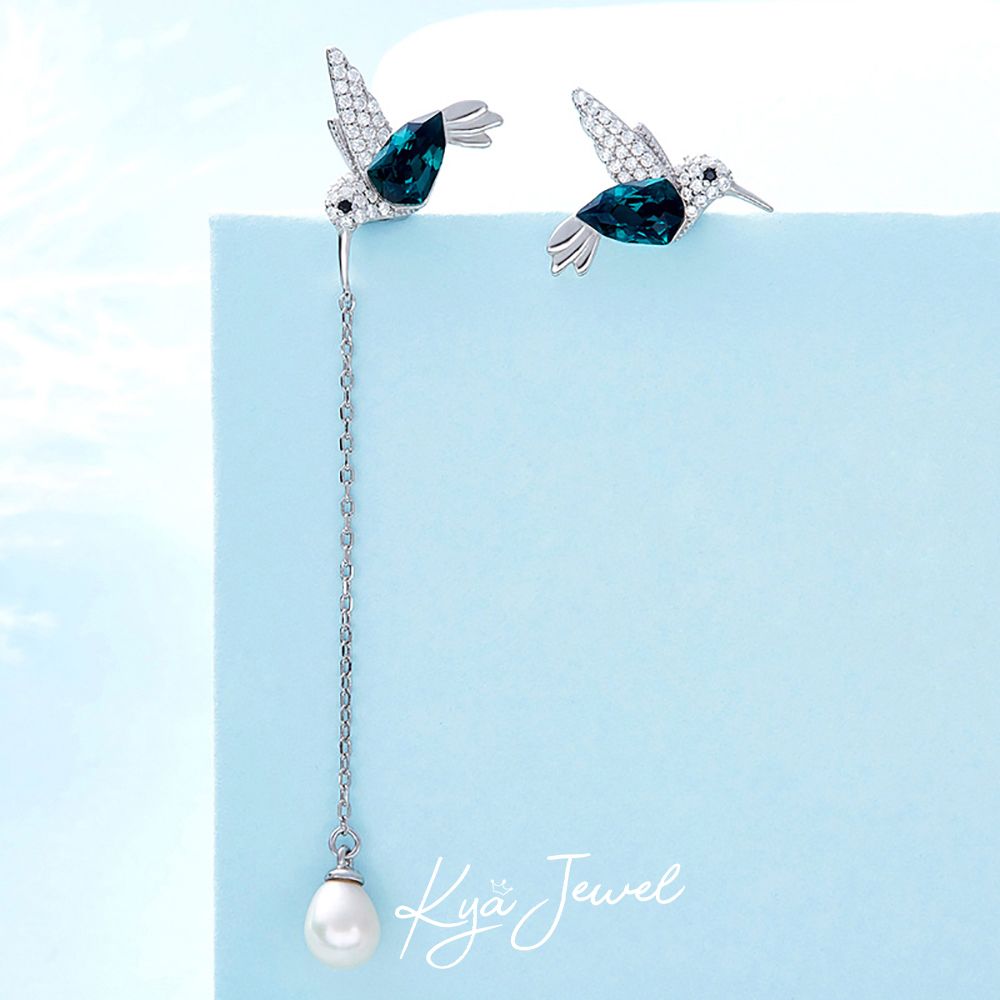 Hoa tai pha lê Swarovski chim ruồi xanh