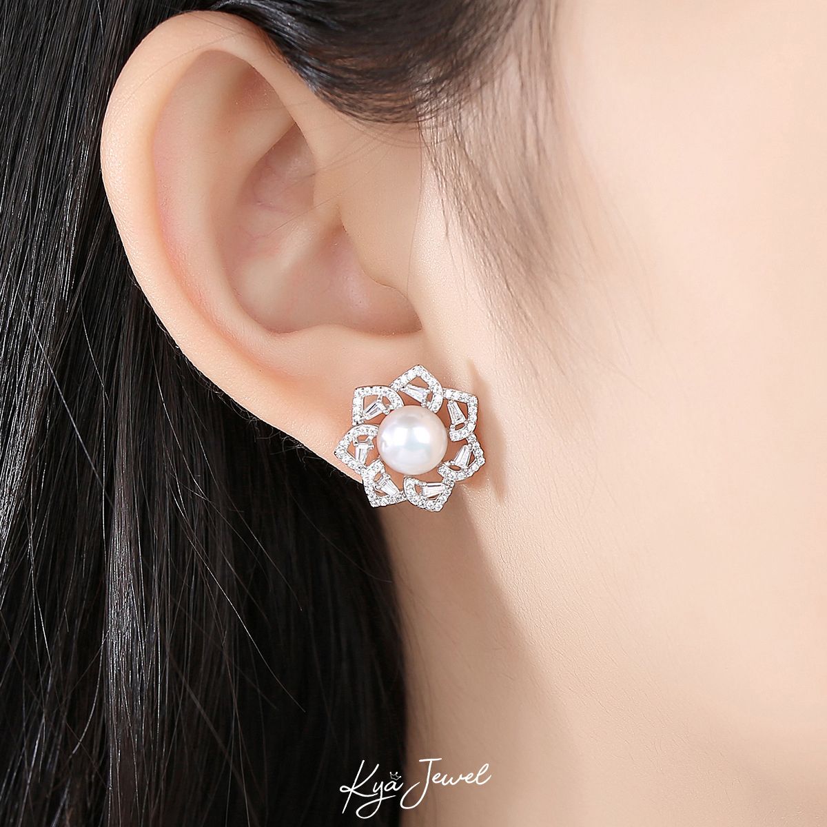 Hoa tai dáng hoa nhụy ngọc trai trắng thuần khiết