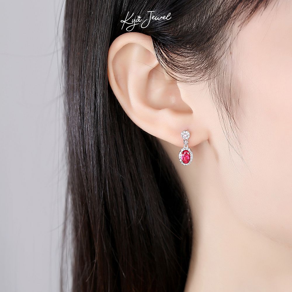 Hoa tai bạc đá đỏ hồng quyến rũ