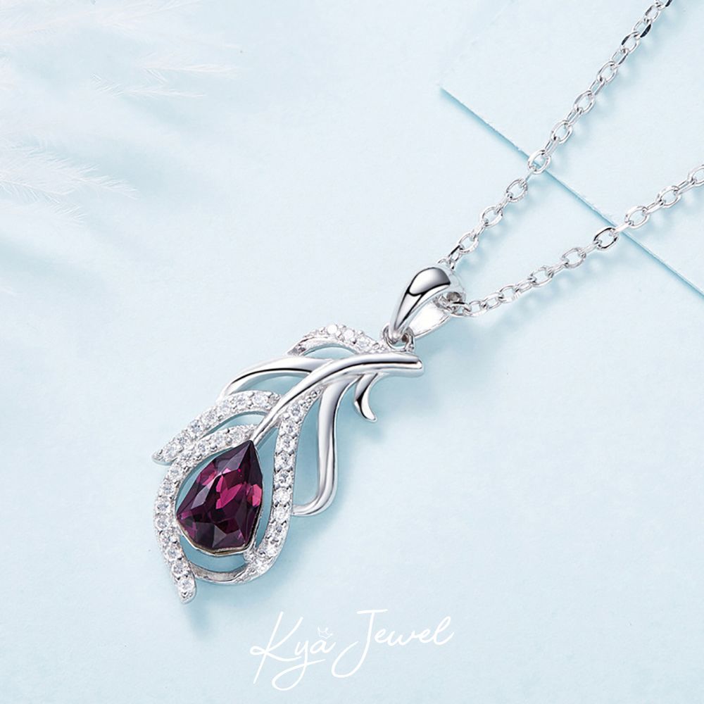 Bộ trang sức lông chim đính đá Swarovski tím than