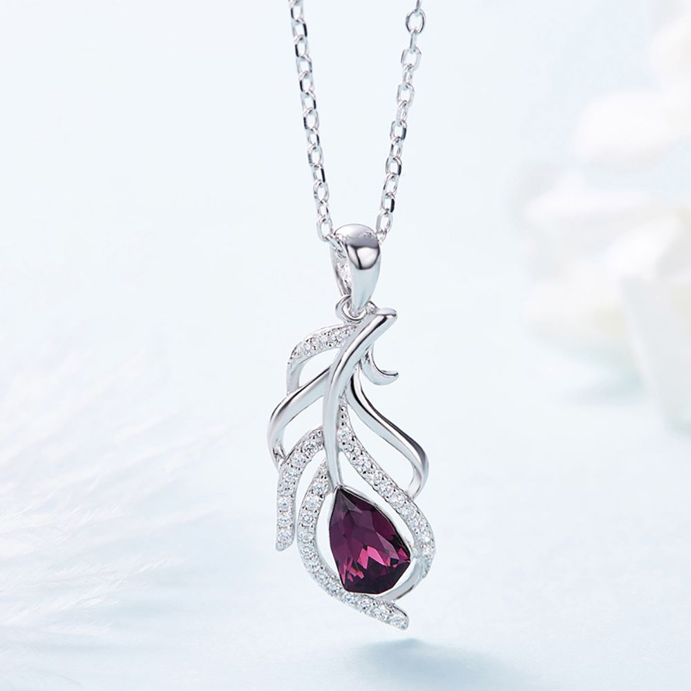 Dây chuyền lông chim đính đá Swarovski tím than