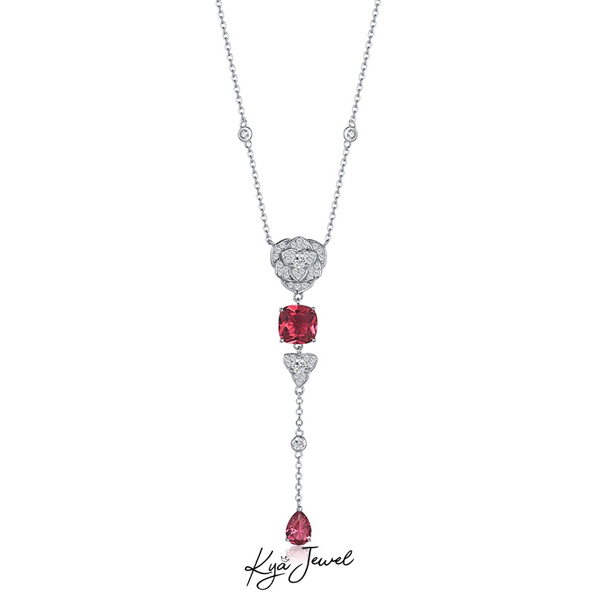 Dây chuyền dáng hoa nở rộ đính đá zircon đỏ