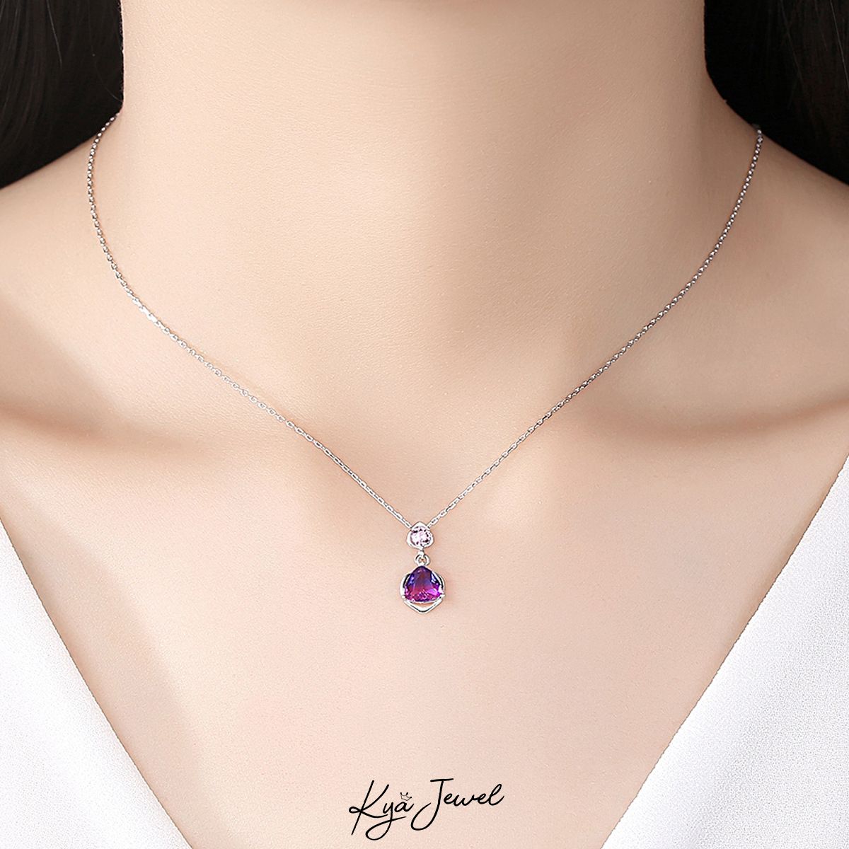 Bộ trang sức bạc đá tam giác màu tím sang trọng