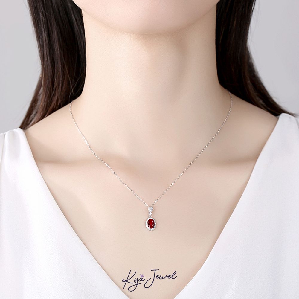 Dây chuyền bạc đá đỏ hồng quyến rũ