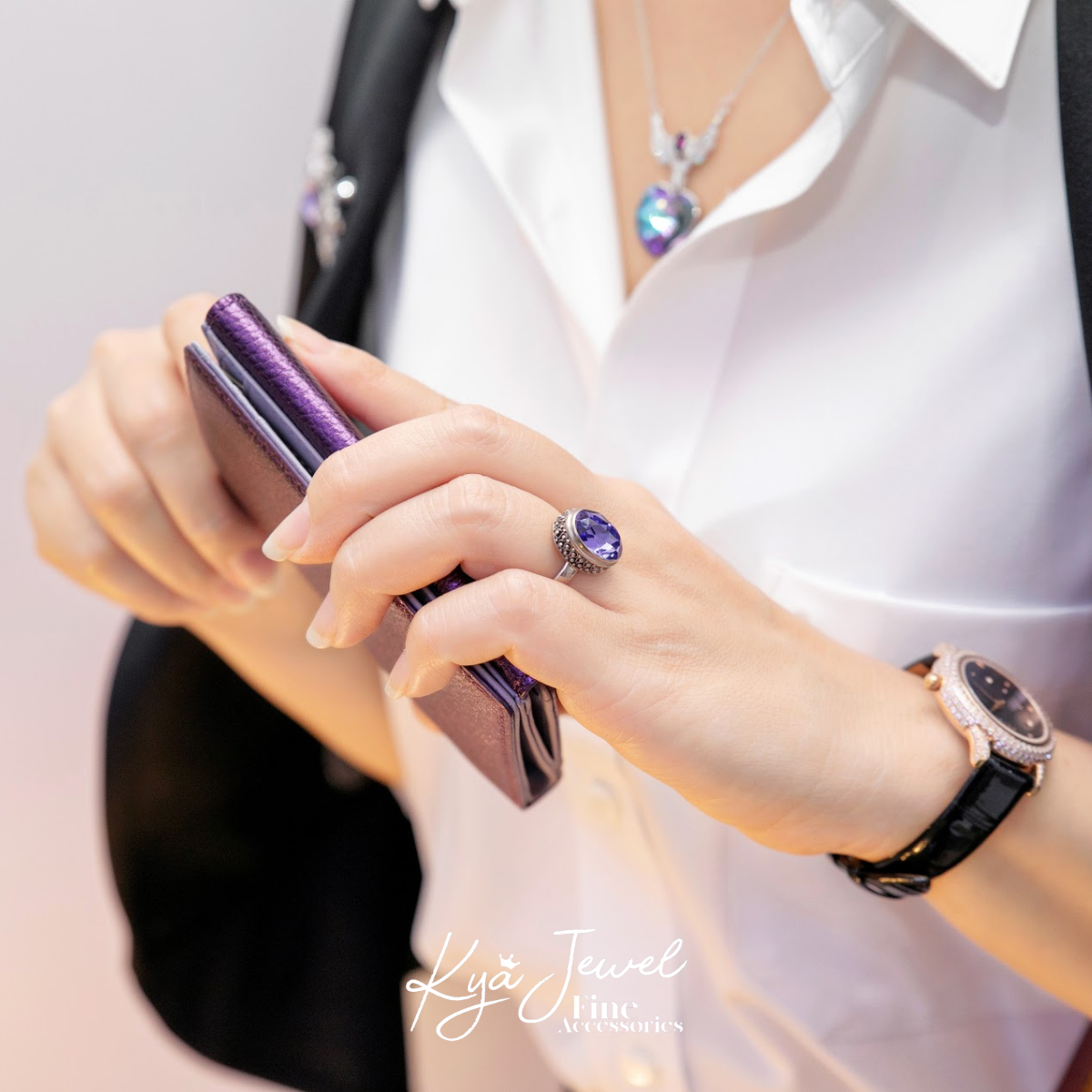 Nhẫn thạch anh tím tự nhiên cổ điển