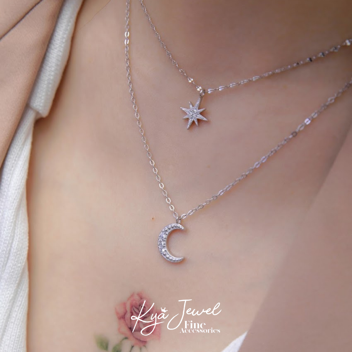 Dây chuyền đôi trăng sao độc đáo