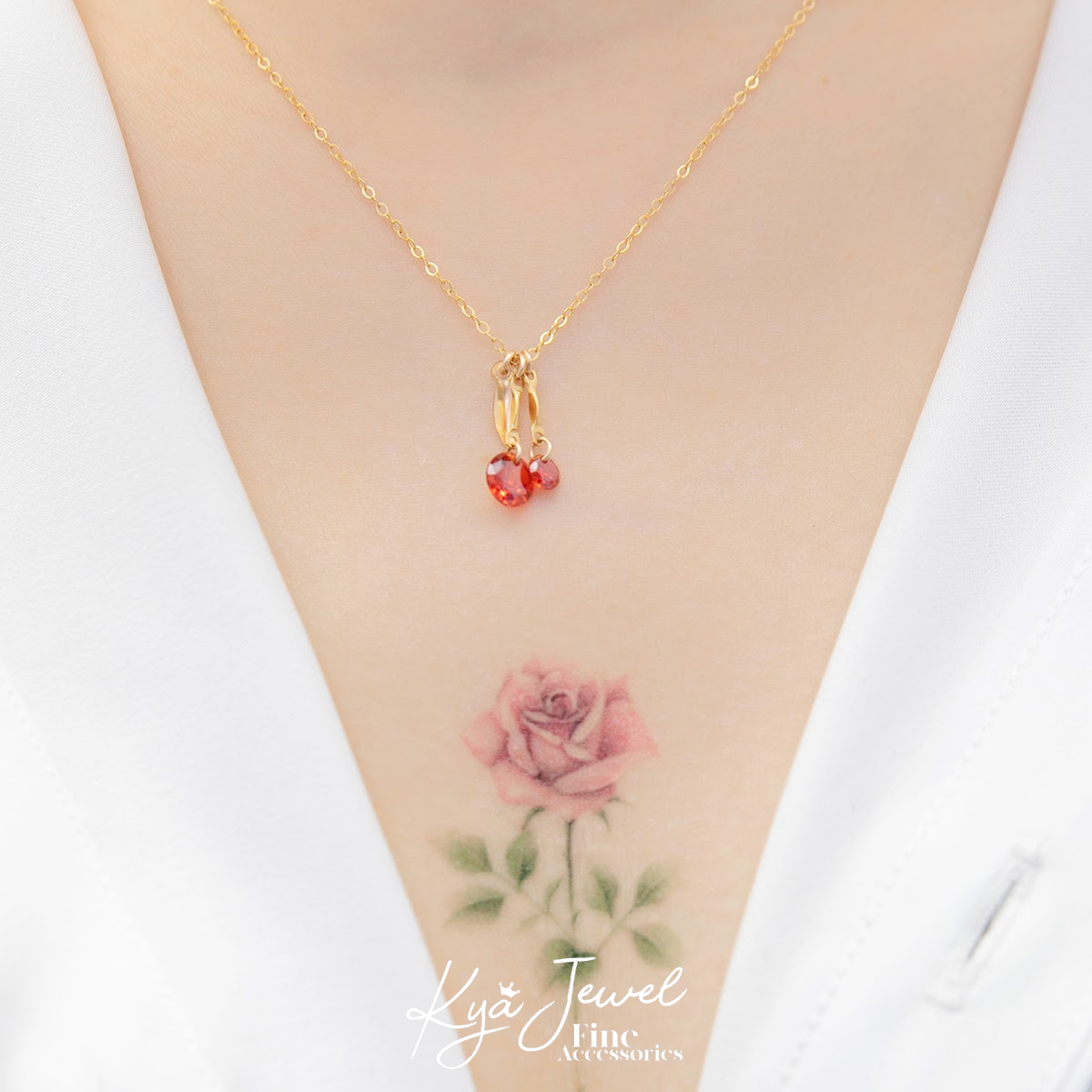 Dây chuyền mạ vàng đôi cherry