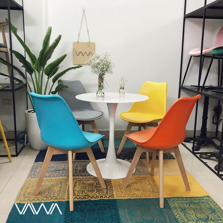 Ghế ăn Eames HERMAN VITRA mặt nhựa nệm da chân gỗ