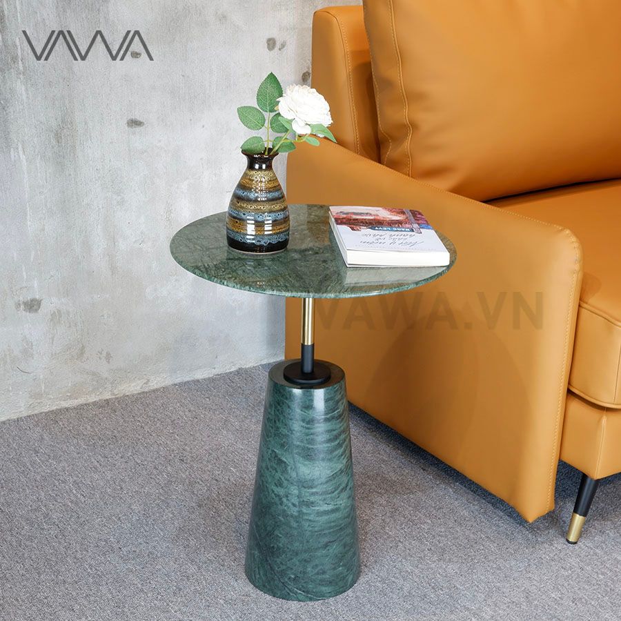 Bàn Tab sofa mặt trụ đế đá tự nhiên - Trụ inox mạ PVD - Desk Tab