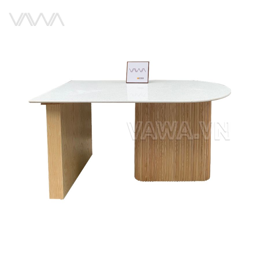 Bàn ăn rustic chân gỗ nan mặt đá Ripple trụ dẹt