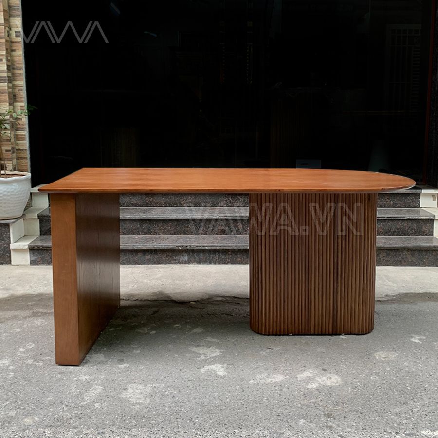 Bàn ăn Rustic chân nan trụ dẹt mặt gỗ Ripple