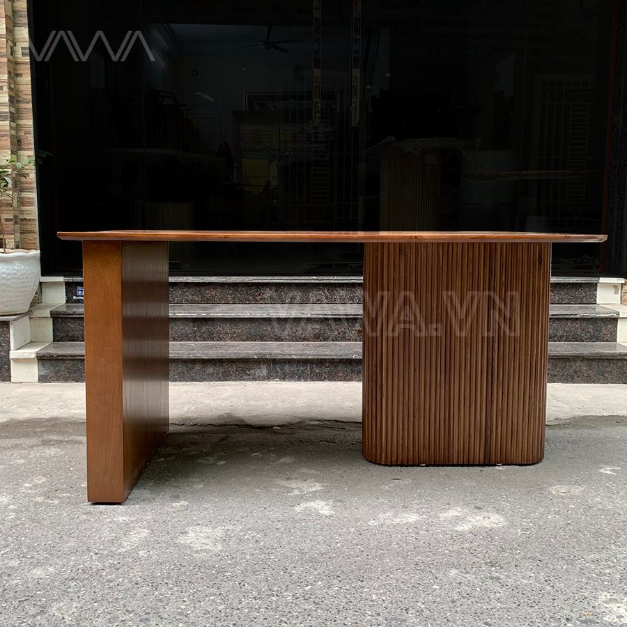 Bàn ăn Rustic chân nan trụ dẹt mặt gỗ Ripple