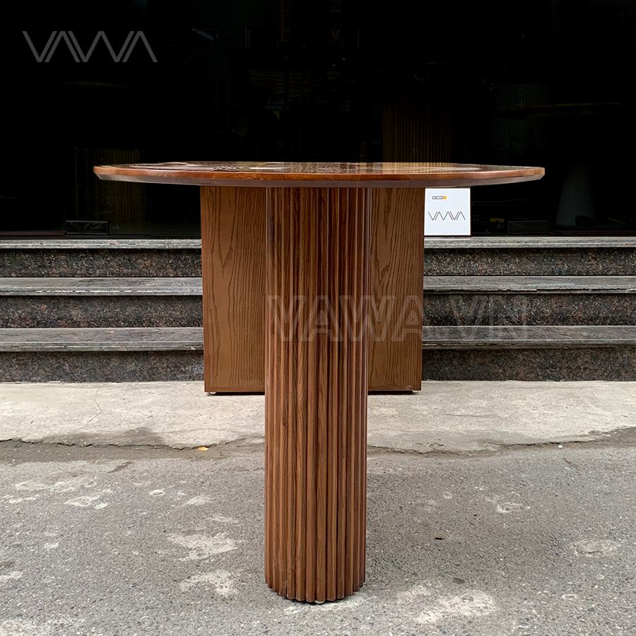 Bàn ăn Rustic chân nan trụ dẹt mặt gỗ Ripple