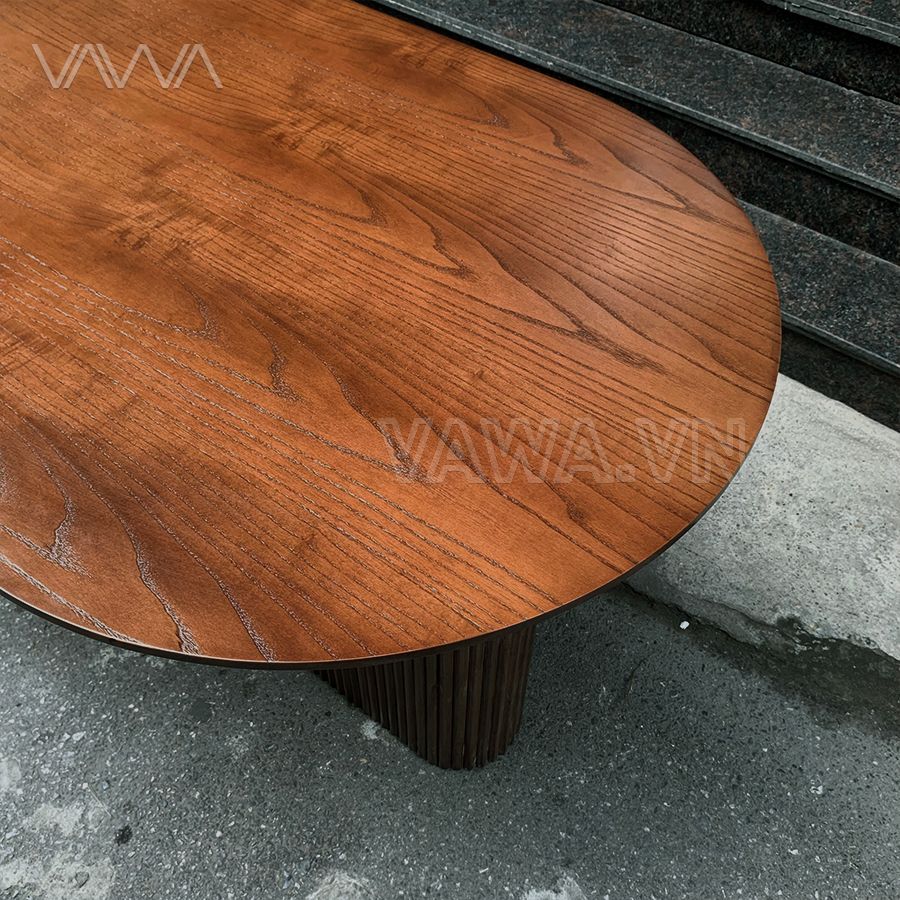 Bàn ăn Rustic chân nan trụ dẹt mặt gỗ Ripple