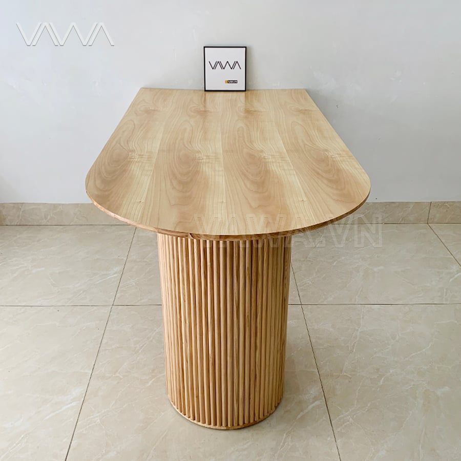 Bàn ăn Rustic chân nan trụ tròn mặt gỗ Ripple