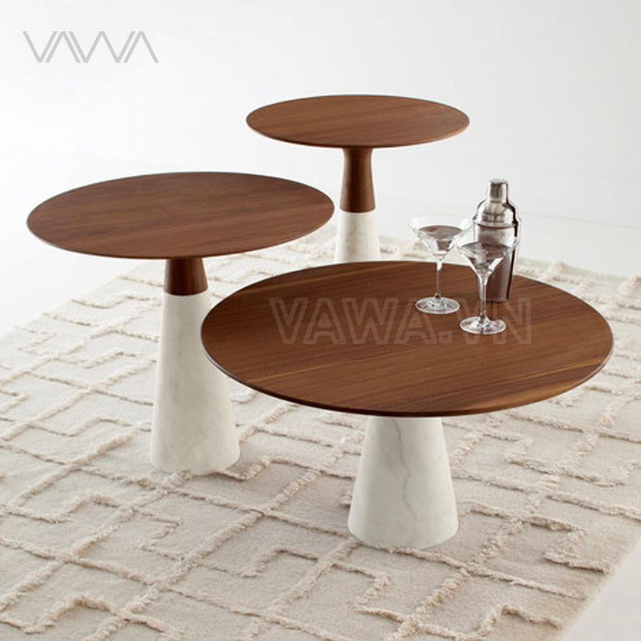 Bàn góc sofa đẹp - Bàn tab đế đá, mặt gỗ Leaf Vawa
