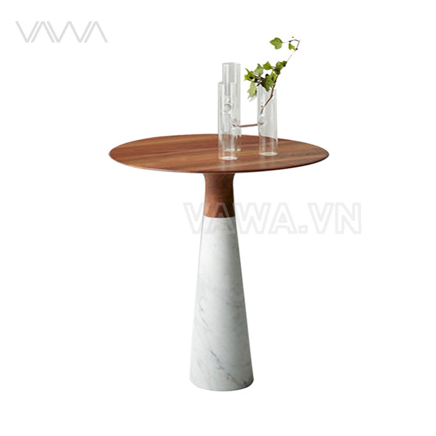 Bàn góc sofa đẹp - Bàn tab đế đá, mặt gỗ Leaf Vawa